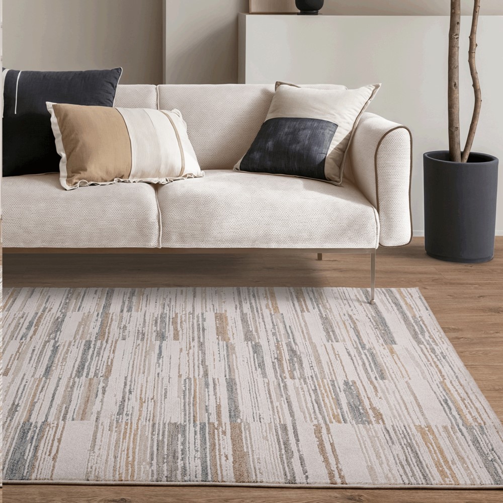 Anders Stripe AN09 Boho Stripe Shimmer Rugs in Grey